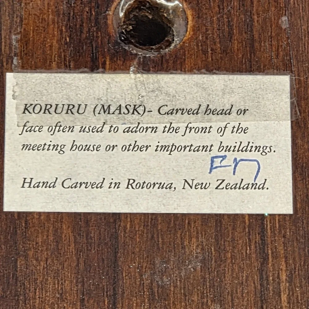 Hand Carved Solid Wood Maori Koruru Wall Mask New Zealand Paua Shell Eyes